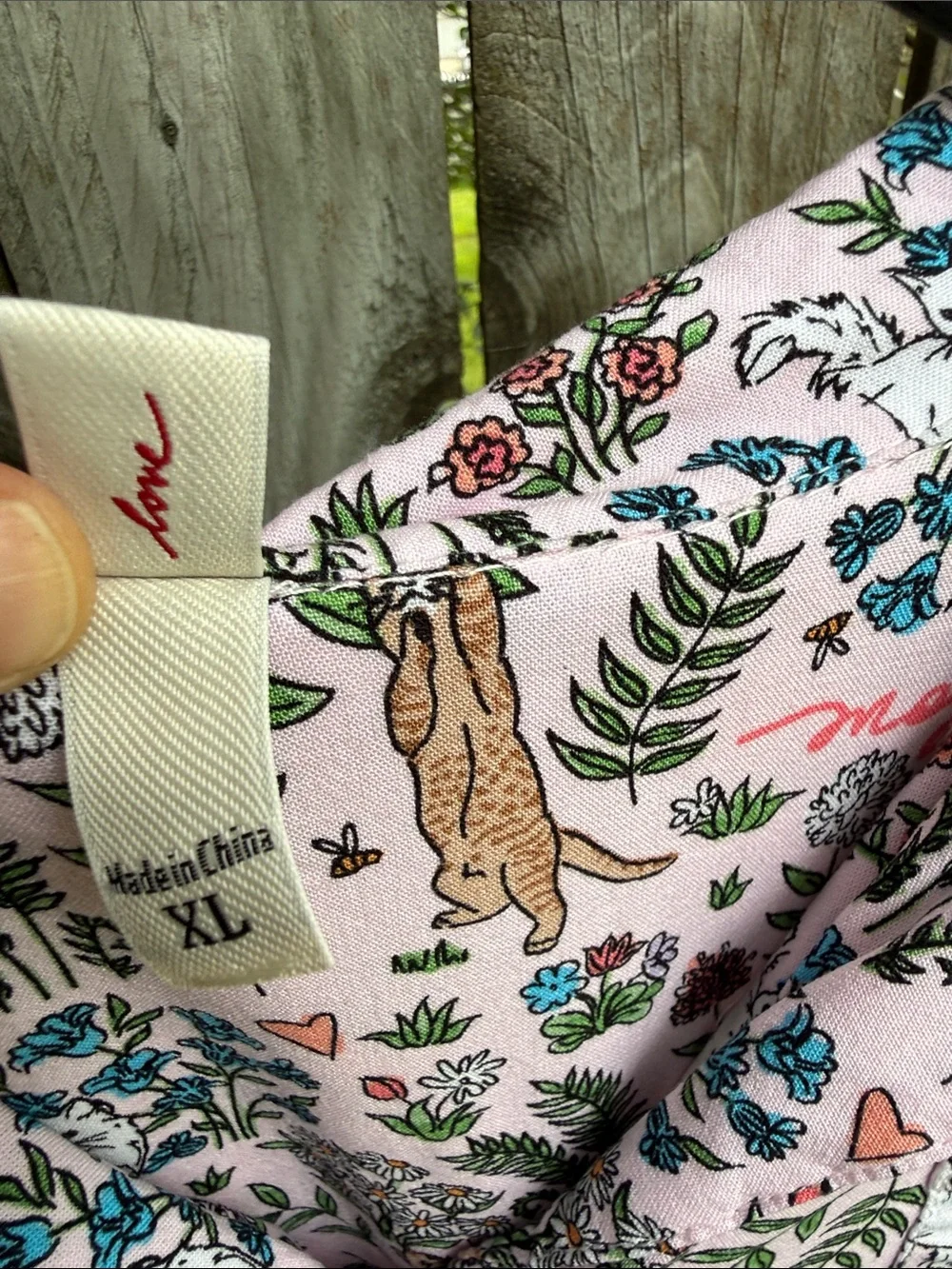 ED Ellen Degeneres Cat Pajama Set loungewear pink cats flowers love hearts XL